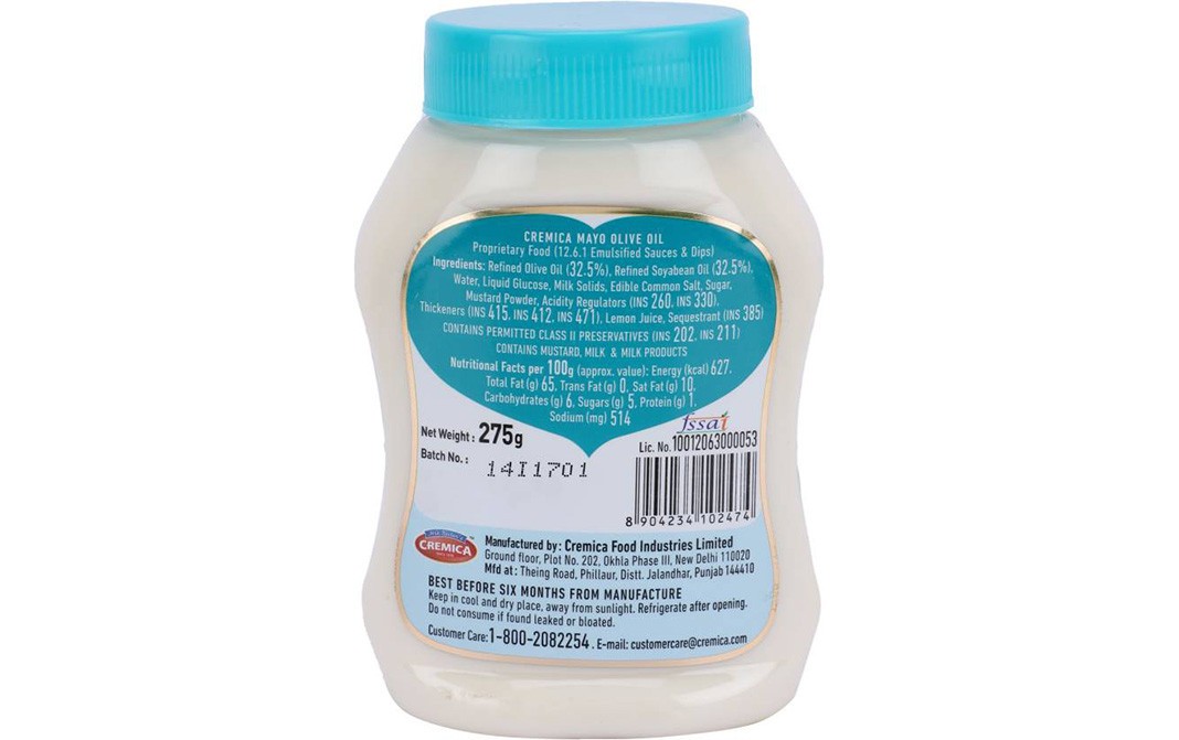Cremica Mayo Olive Oil   Plastic Jar  275 grams